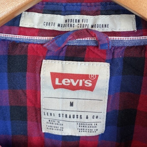 Levi’s Men's  Blue & Red Pearl Snap Long Sleeve Plaid Gingham Western Shirt M - Picture 6 of 7